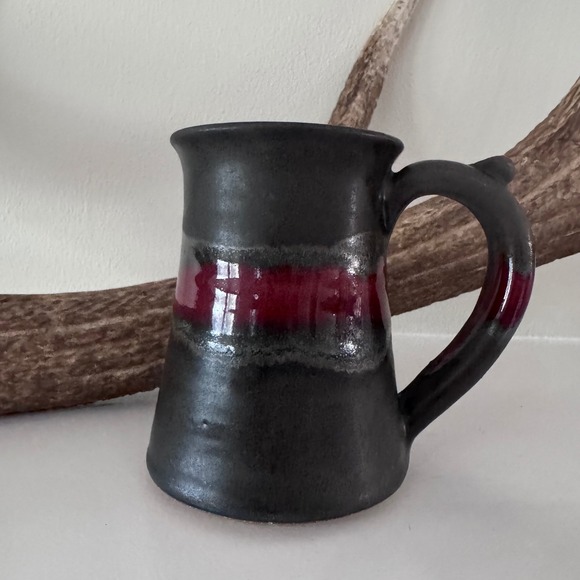 Mountain Art Studio Other - Mountain Art Studio Pottery Mug Matte Black Glossy Red Band Handcrafted Ceramic